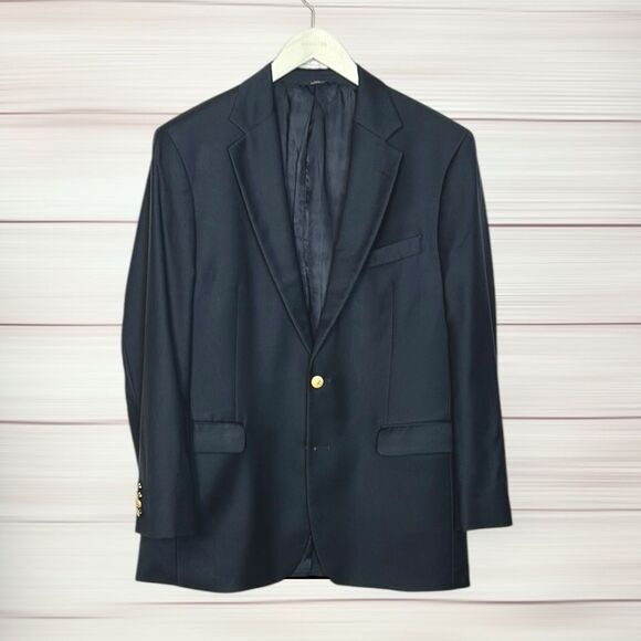 Brooks Brothers 346 Two-Buttons Wool Blazer Navy Blue with Gold Buttons 43L Vtg - Picture 3 of 16